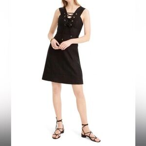 JCrew Linen Black Front Lace-Up Dress sz14